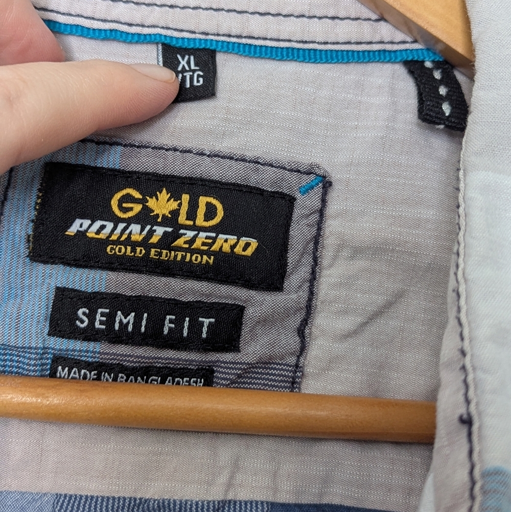 Point Zero‎ Gold Edition Men's Multicolor Plaid Button-Down Short Sleeve Shirt - Picture 5 of 9